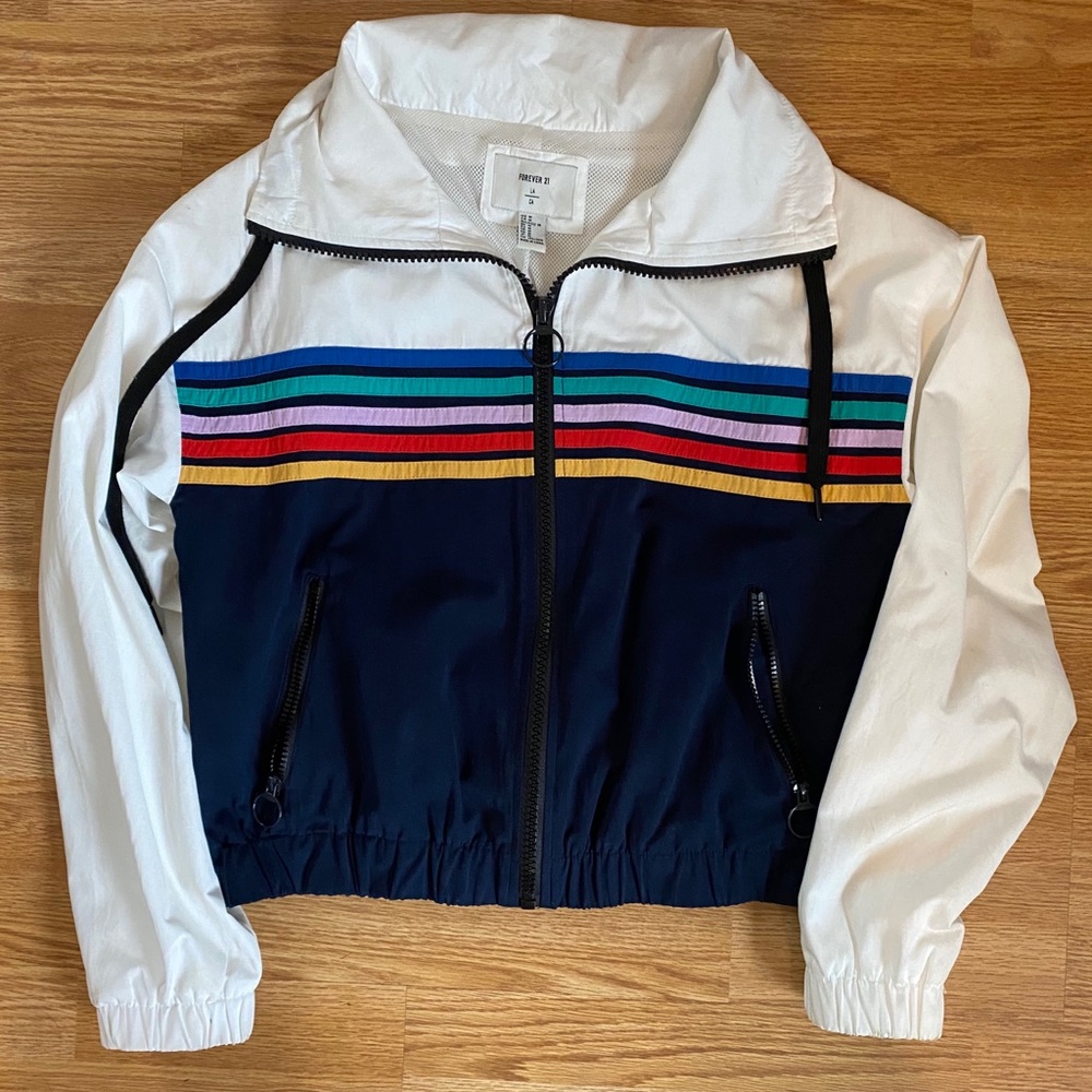 Forever 21 rainbow stripe windbreaker zip up